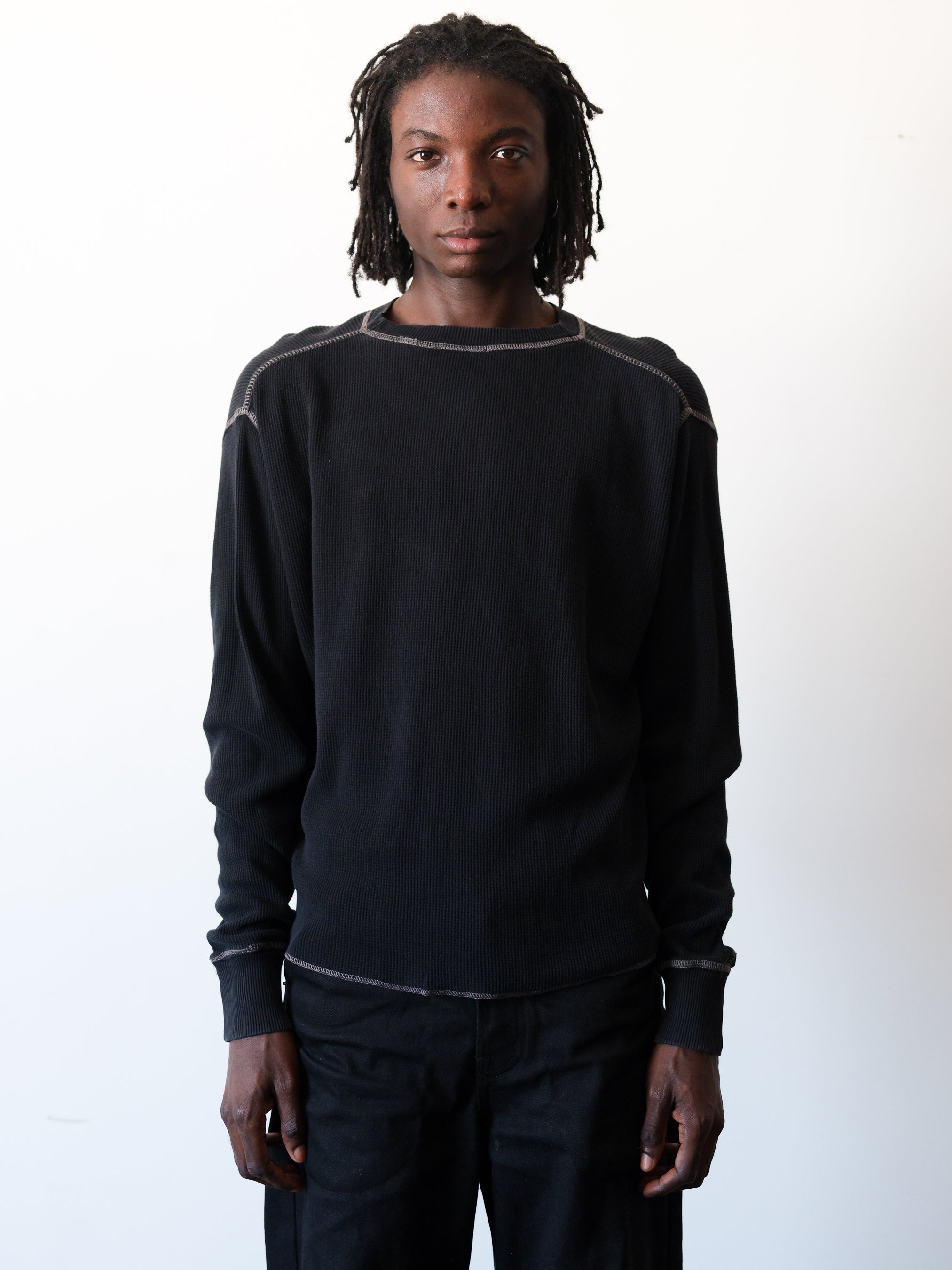 2000s Boxy Black Contrast Stitch Thermal – Ametora
