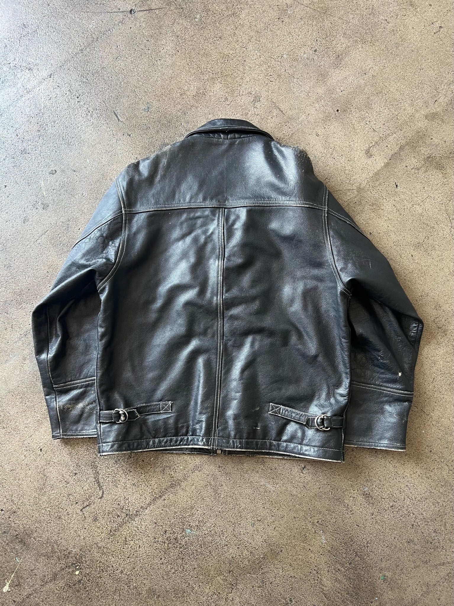 2000s Faded Black Leather Jacket Ametora