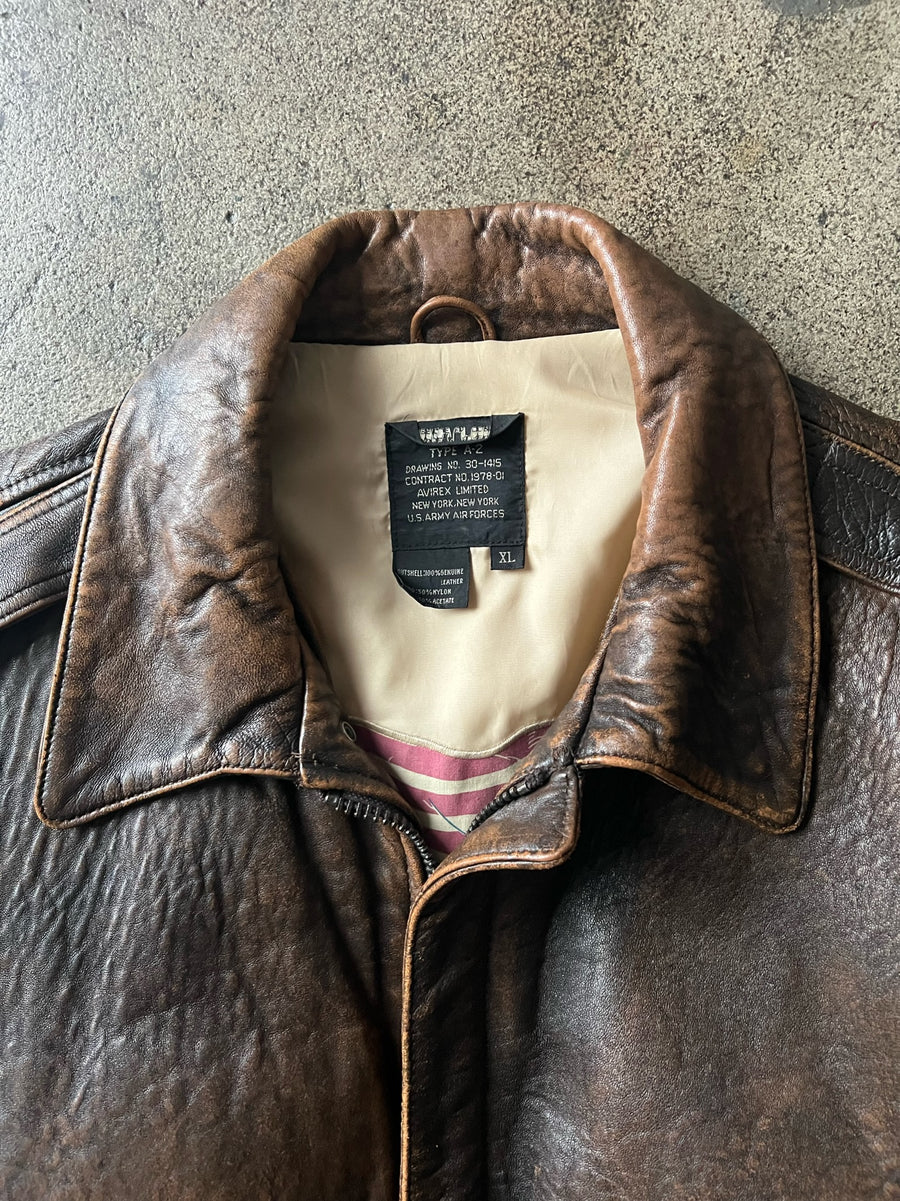 1980s Avirex A2 Faded Brown Leather Jacket