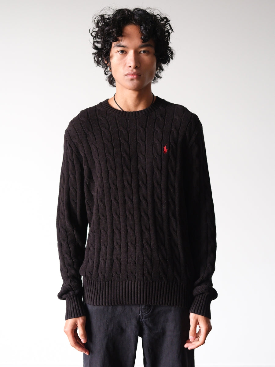 2000s Polo Ralph Lauren Black Cable Knit Sweater
