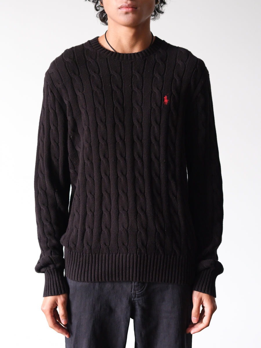 2000s Polo Ralph Lauren Black Cable Knit Sweater