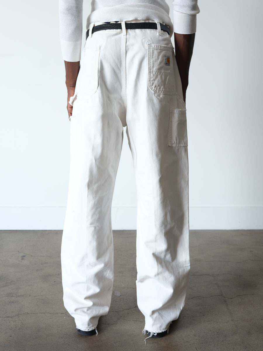 1990s Carhartt Distressed + Faded White Double Knees 38