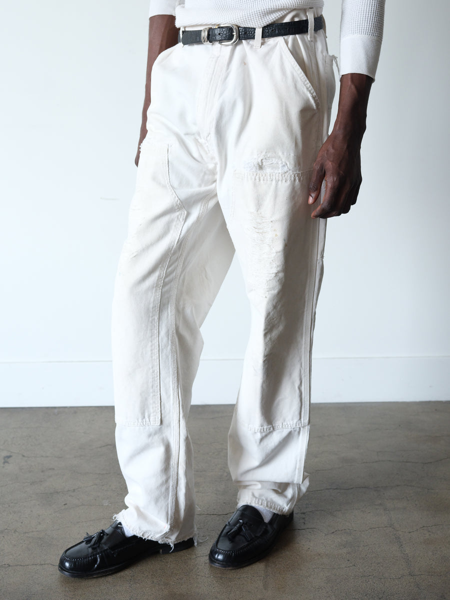 1990s Carhartt Distressed + Faded White Double Knees 38