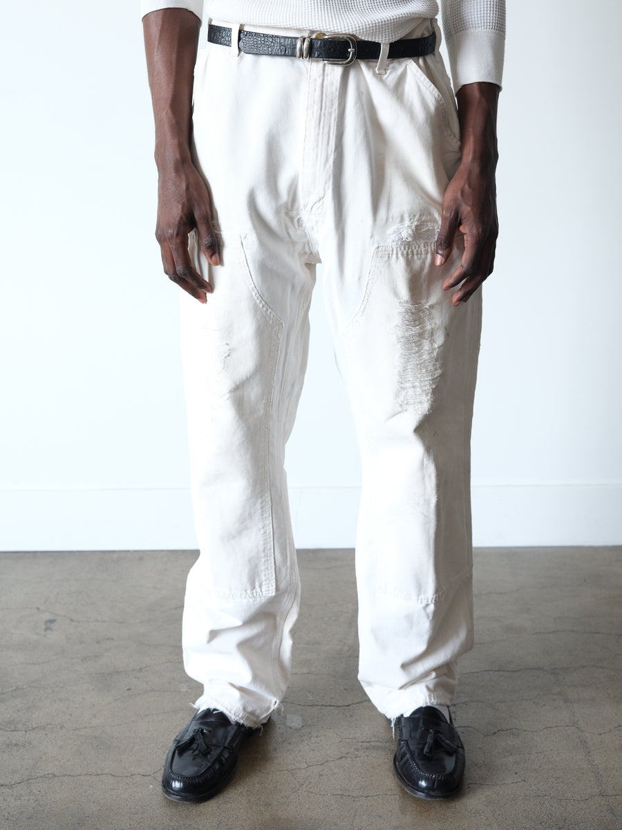 1990s Carhartt Distressed + Faded White Double Knees 38