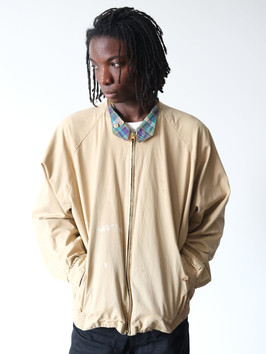 1980s Polo Ralph Lauren Madras Lined Beige Harrington Jacket