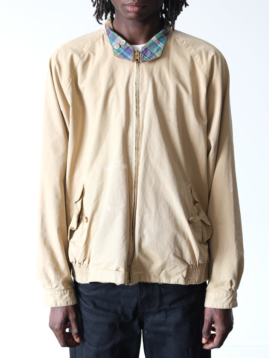 1980s Polo Ralph Lauren Madras Lined Beige Harrington Jacket