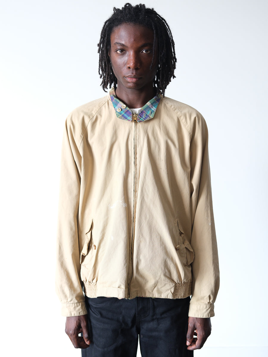 1980s Polo Ralph Lauren Madras Lined Beige Harrington Jacket