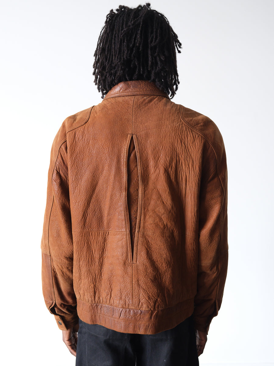 1990s Andrew Marc Brown Textured A2 Leather Jacket