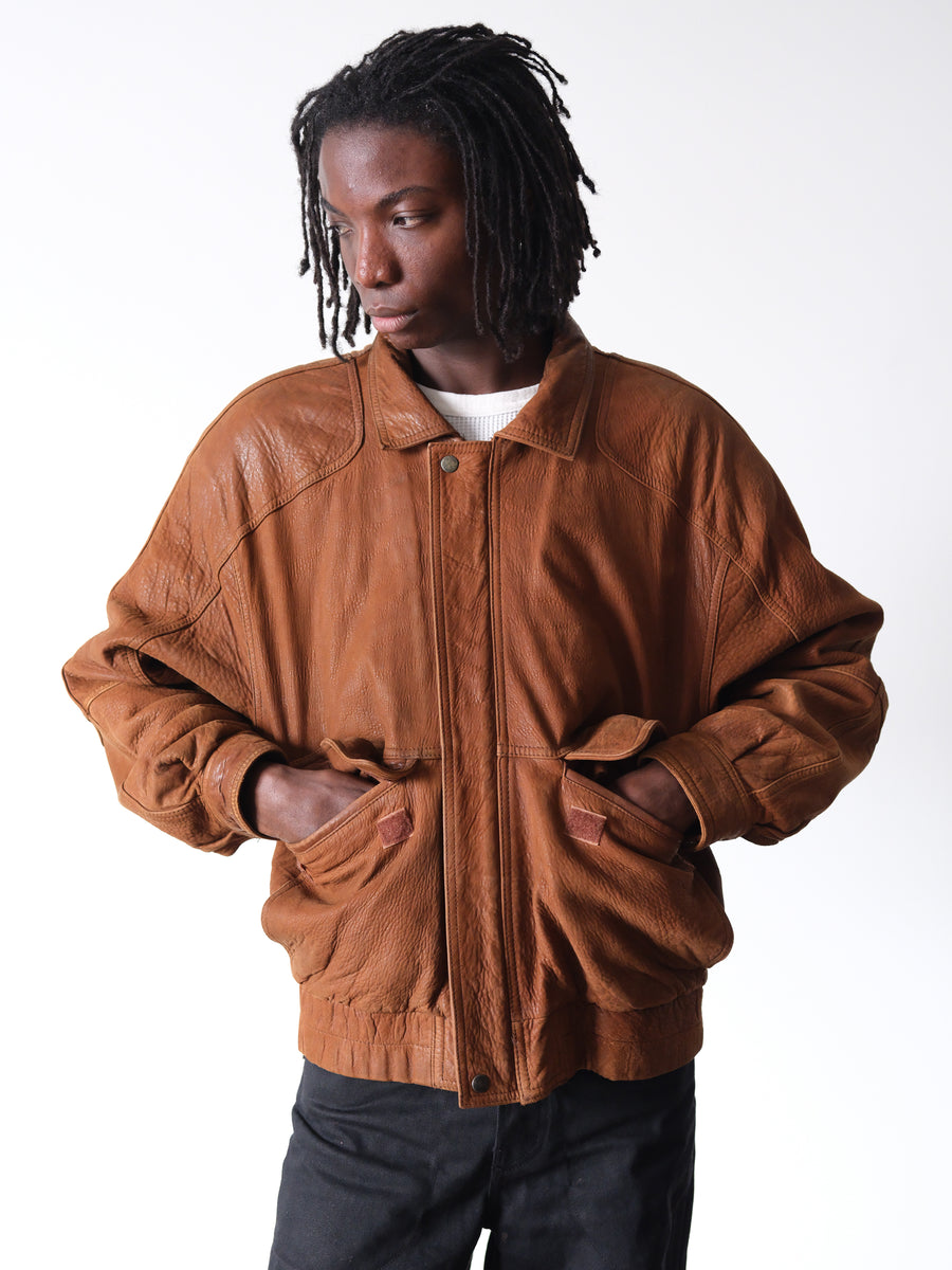 1990s Andrew Marc Brown Textured A2 Leather Jacket