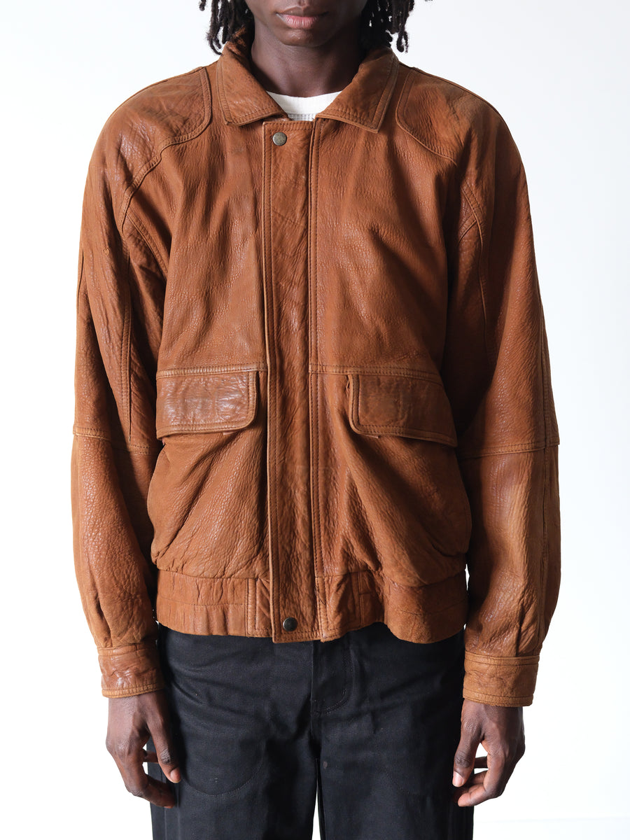 1990s Andrew Marc Brown Textured A2 Leather Jacket