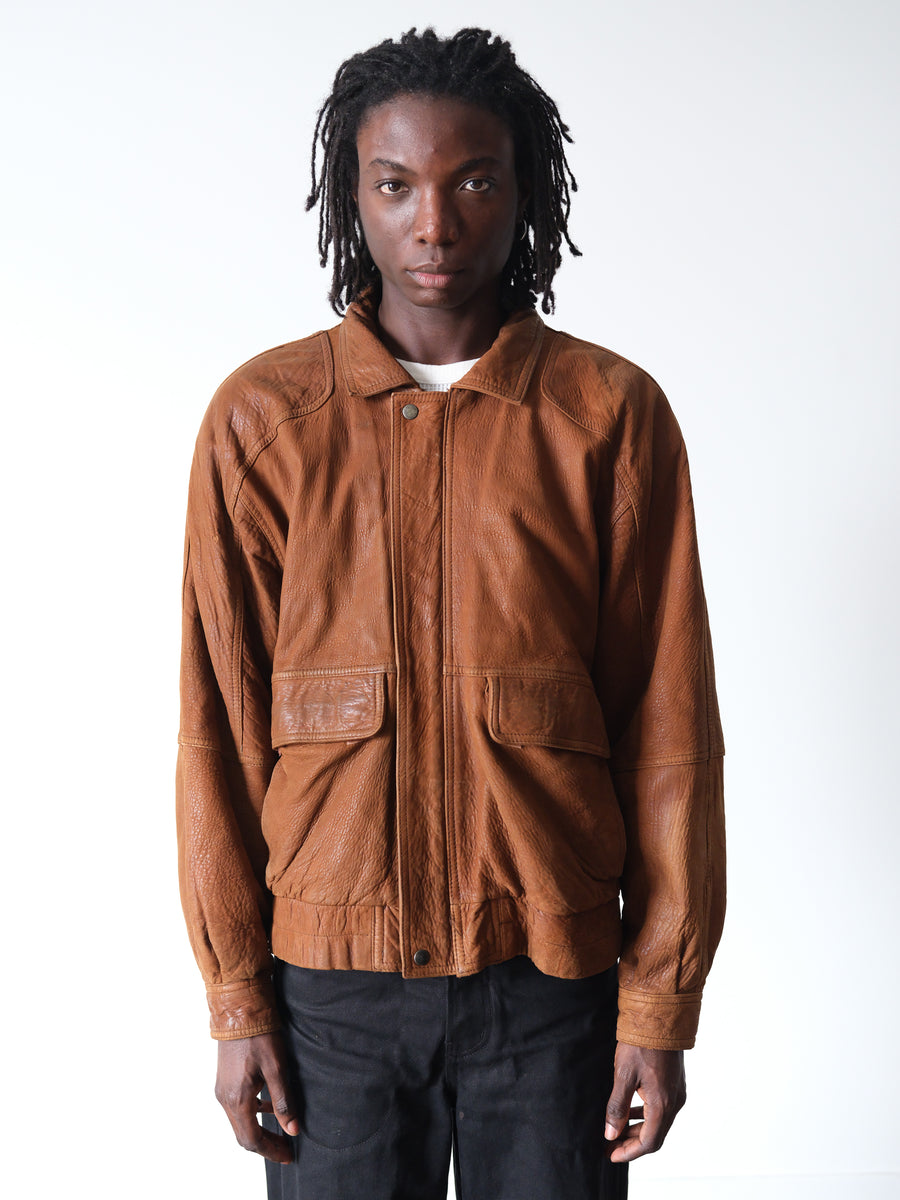 1990s Andrew Marc Brown Textured A2 Leather Jacket