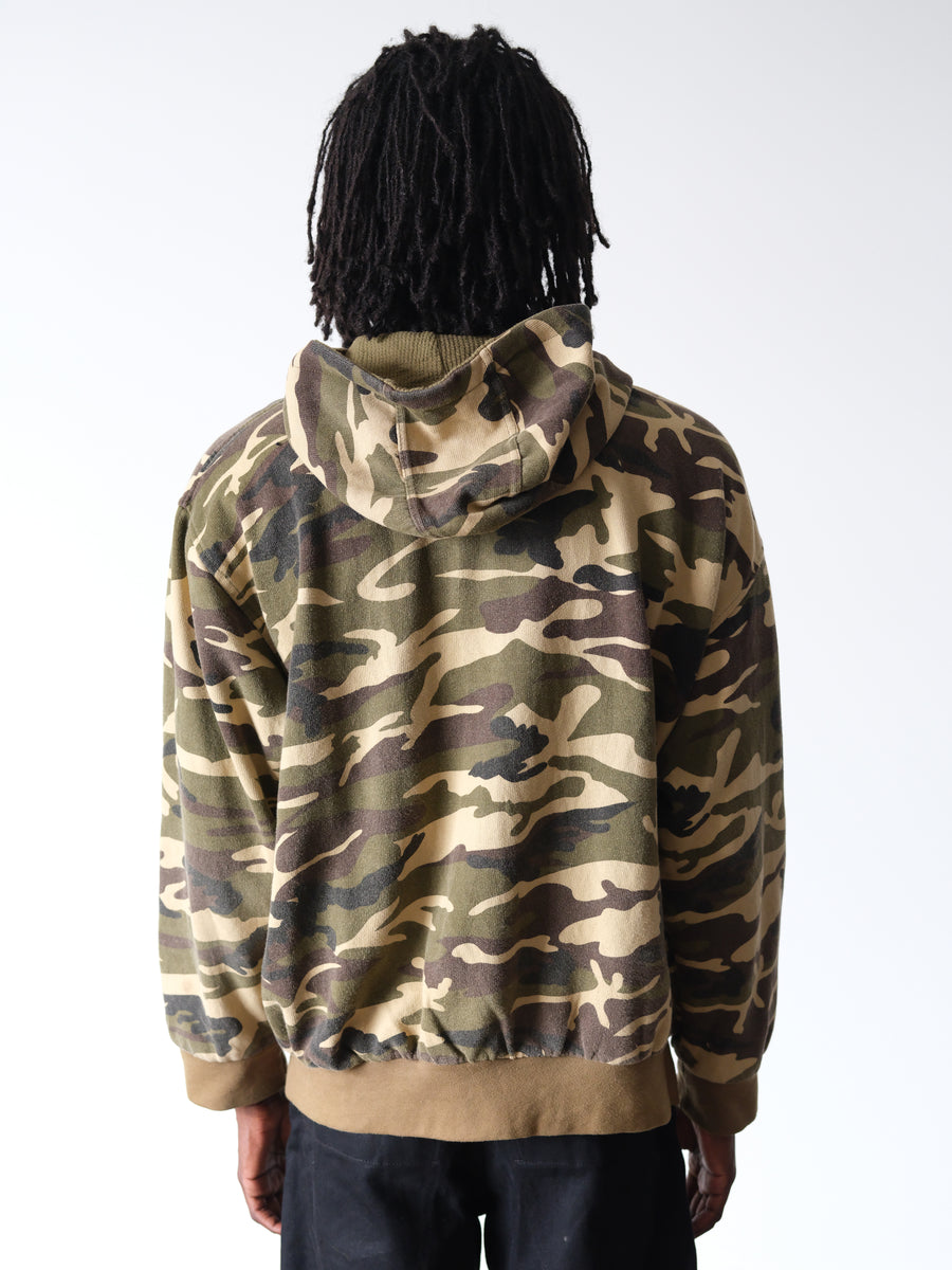 1990s Camo Thermal Boxy Zip Hoodie