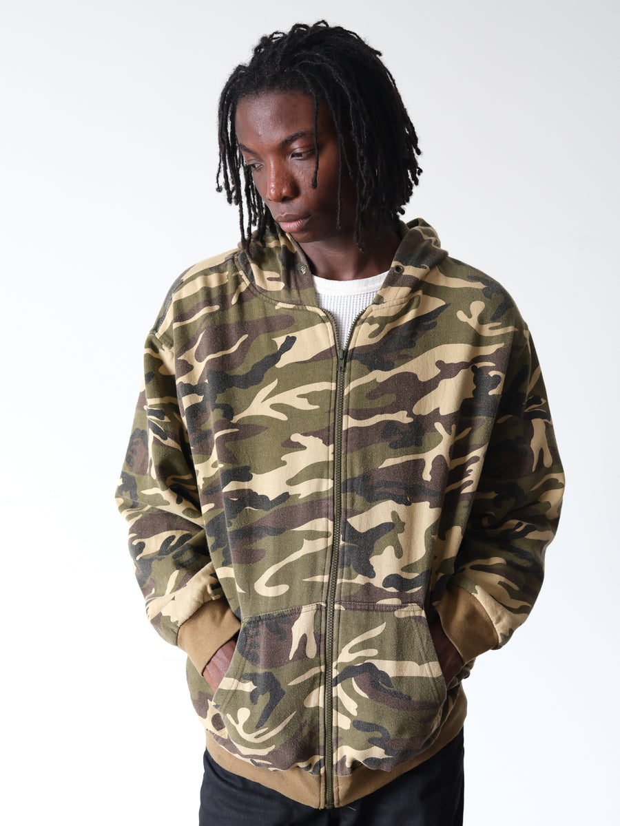 1990s Camo Thermal Boxy Zip Hoodie