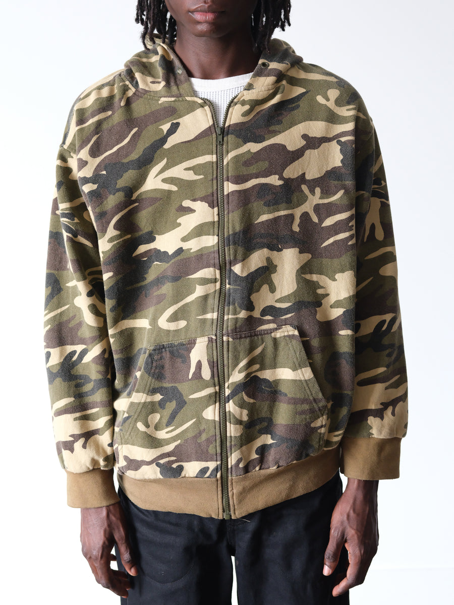 1990s Camo Thermal Boxy Zip Hoodie