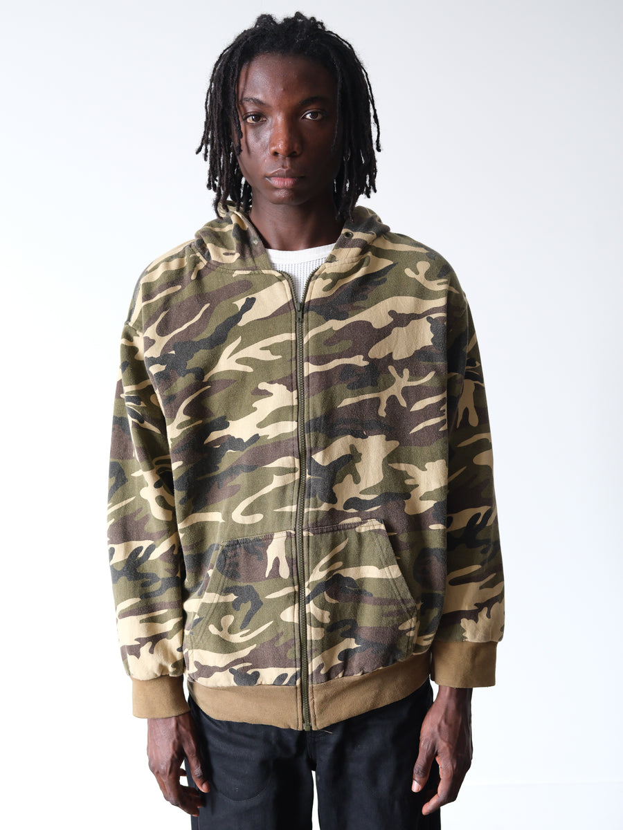 1990s Camo Thermal Boxy Zip Hoodie