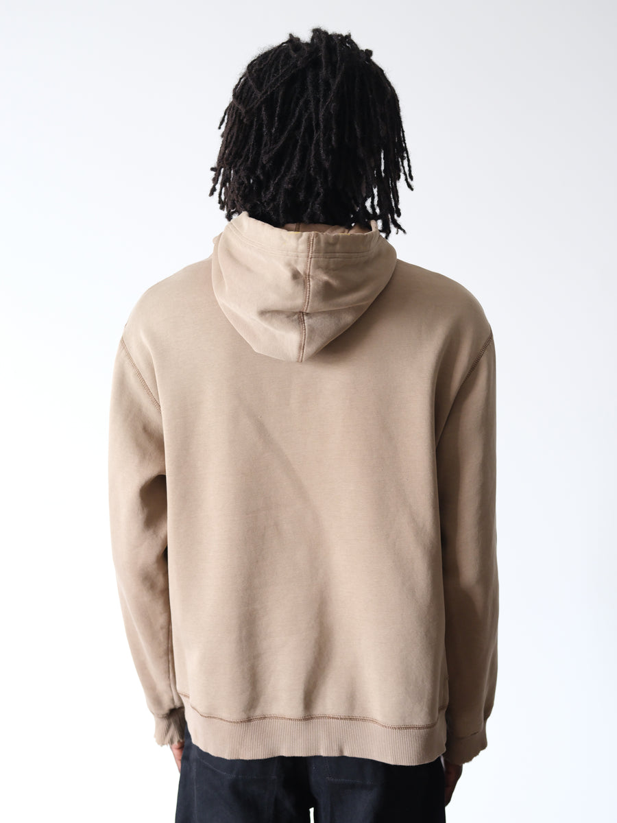 2000s Faded & Distressed Tan Boxy Hoodie