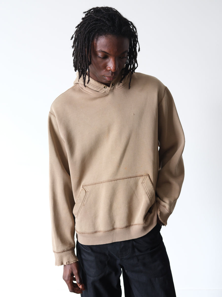 2000s Faded & Distressed Tan Boxy Hoodie