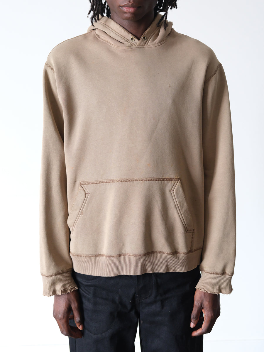 2000s Faded & Distressed Tan Boxy Hoodie