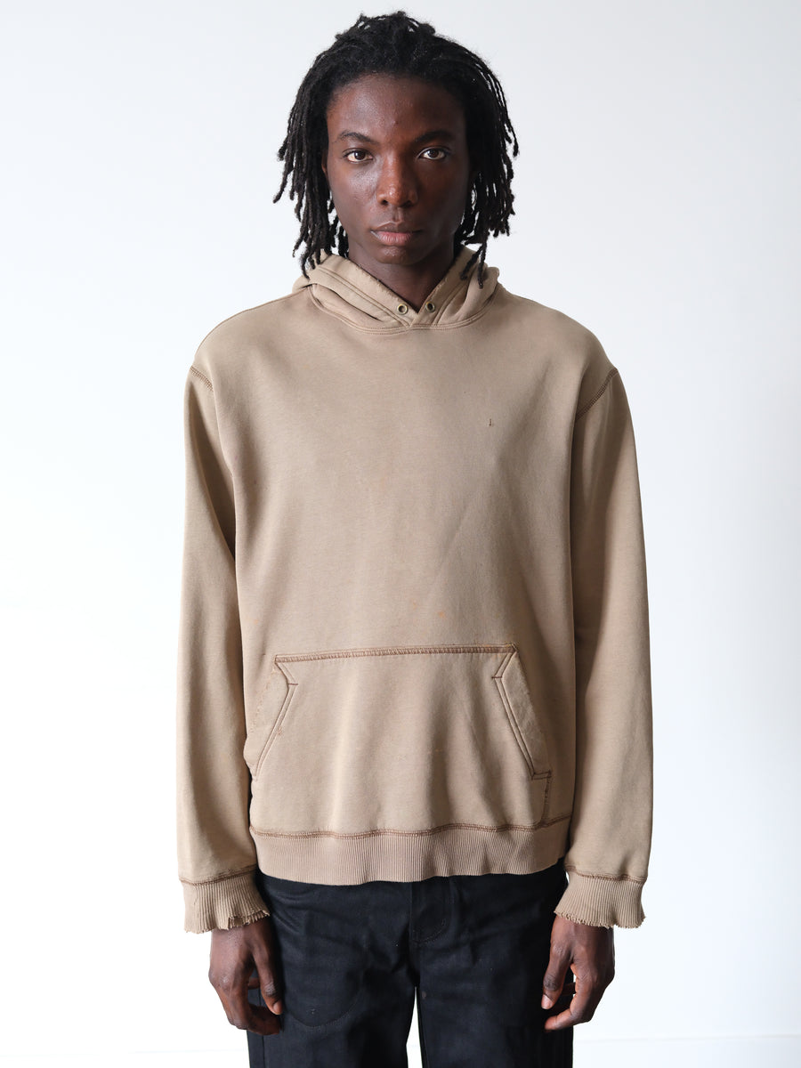 2000s Faded & Distressed Tan Boxy Hoodie