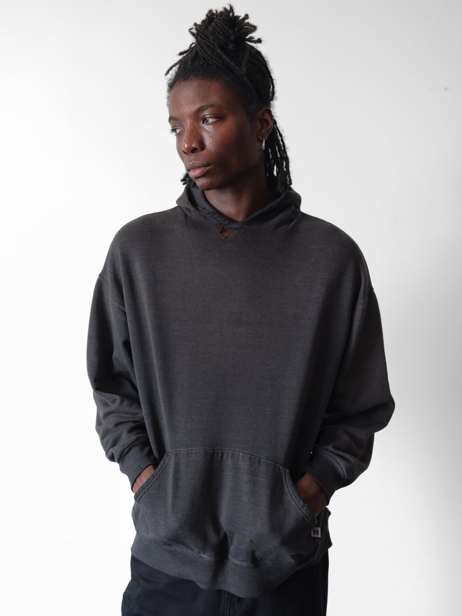 1990s-00s Russell Faded Black Distressed Hoodie