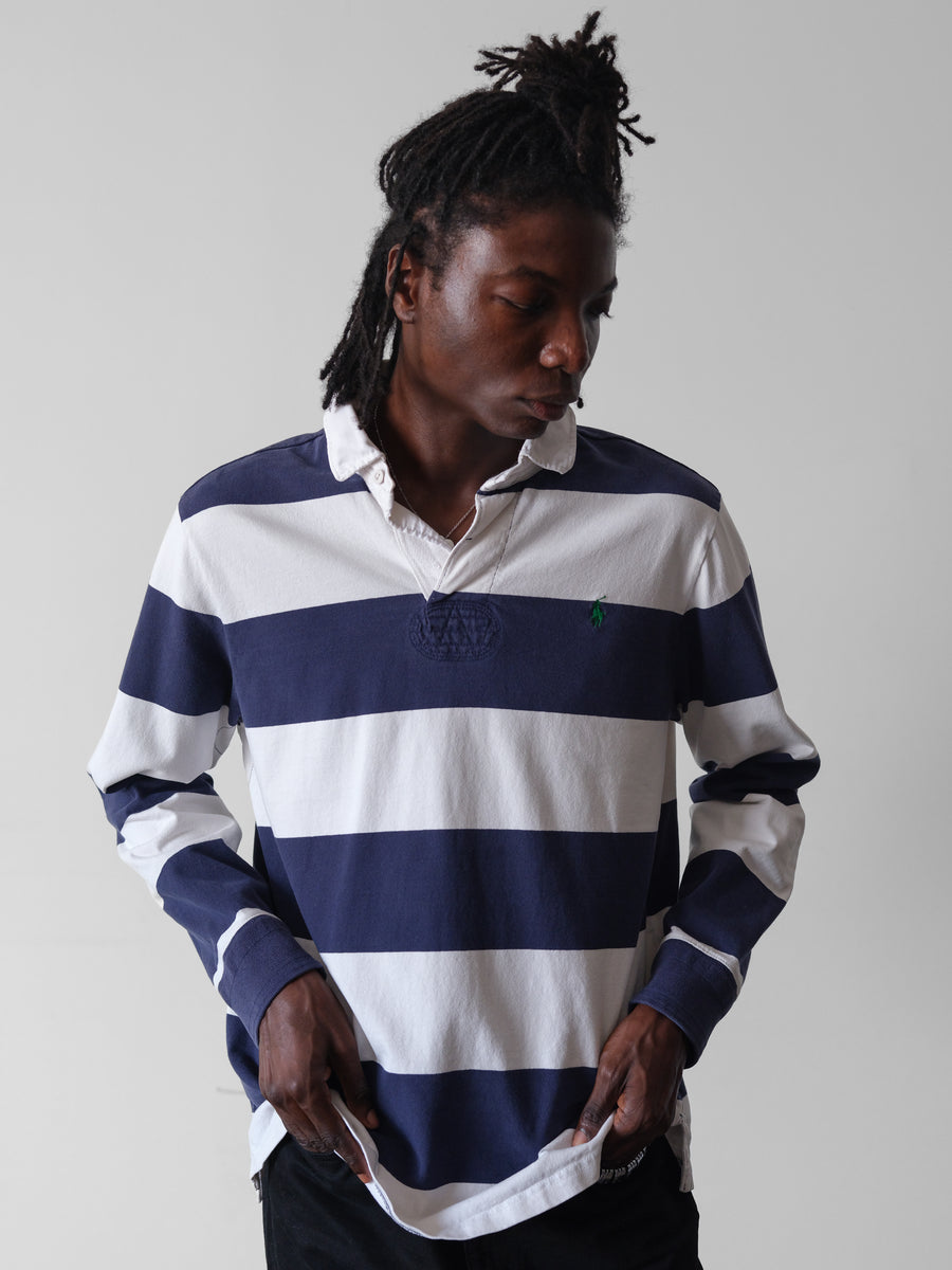 2000s Ralph Lauren Blue White Stripe Rugby
