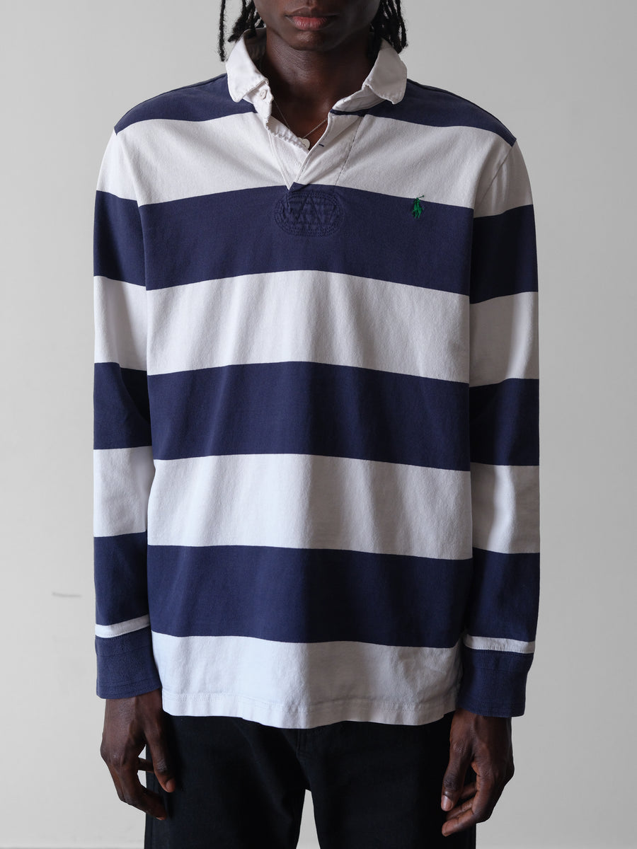2000s Ralph Lauren Blue White Stripe Rugby