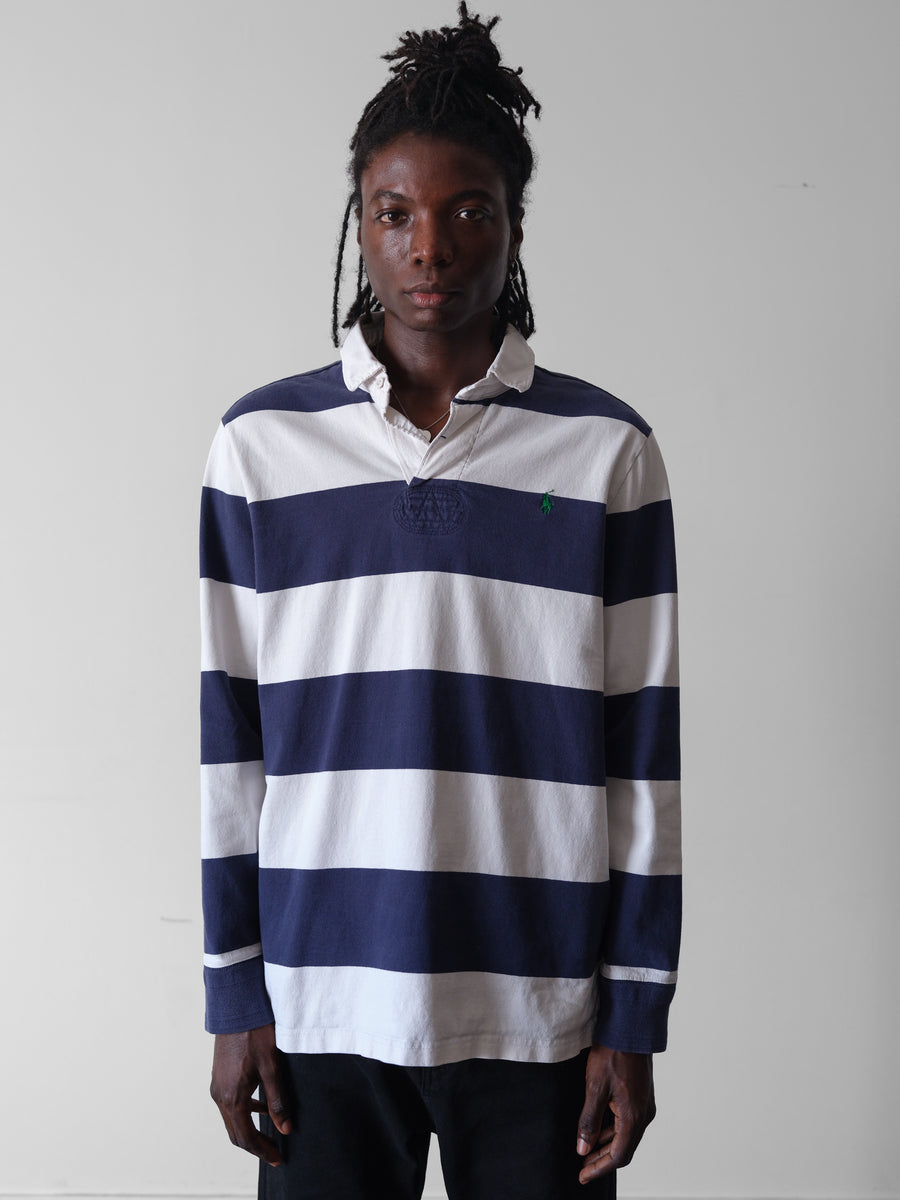 2000s Ralph Lauren Blue White Stripe Rugby