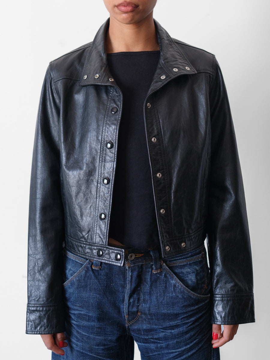 2000s Club Monaco Snap Button Leather Jacket