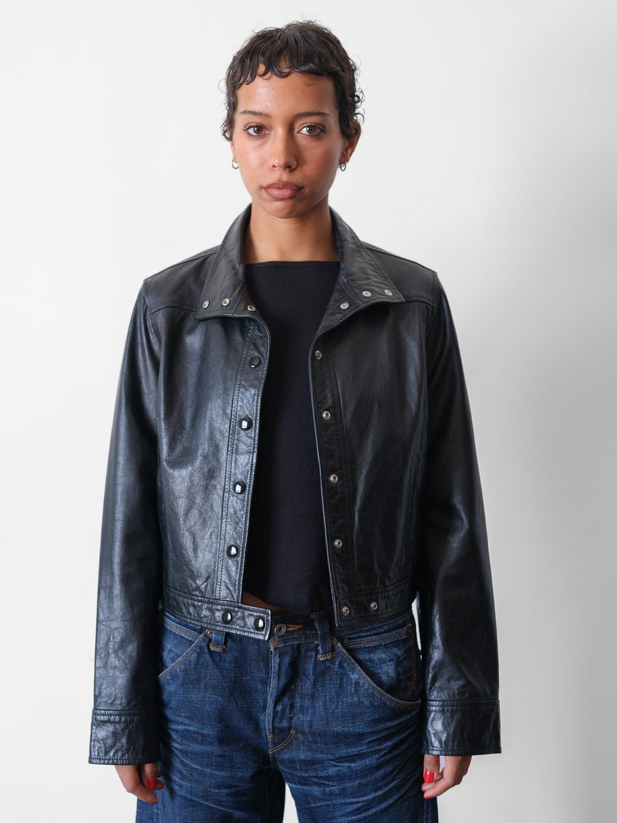 2000s Club Monaco Snap Button Leather Jacket
