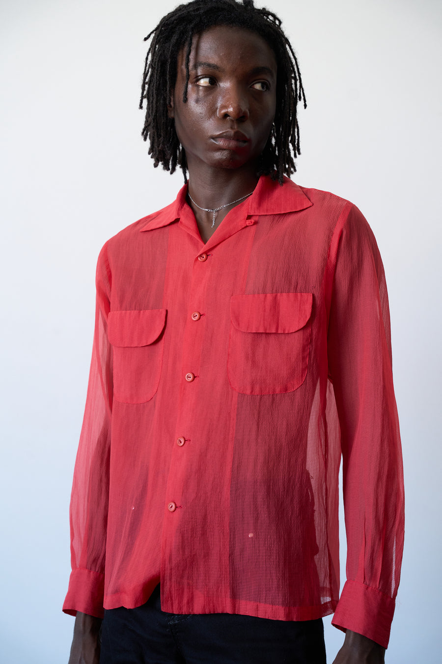 1950s Penney's Red Nylon Loop Collar Shirt