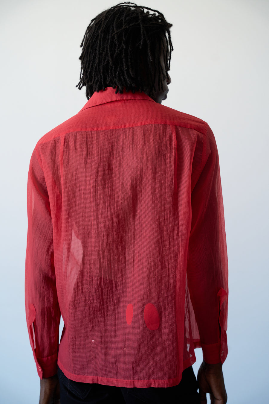 1950s Penney's Red Nylon Loop Collar Shirt