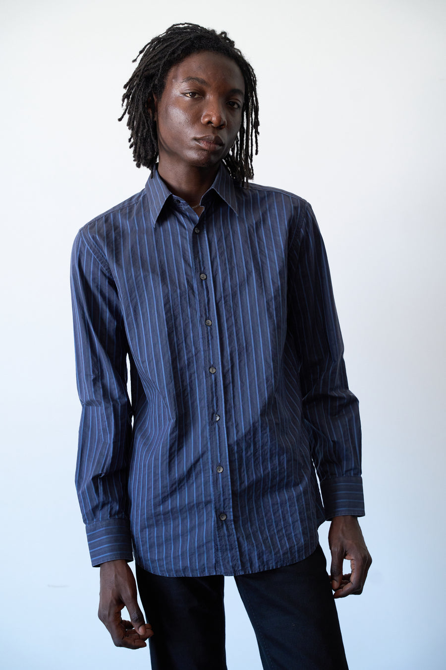 2000s Dolce & Gabbana Striped Blue Dress Shirt