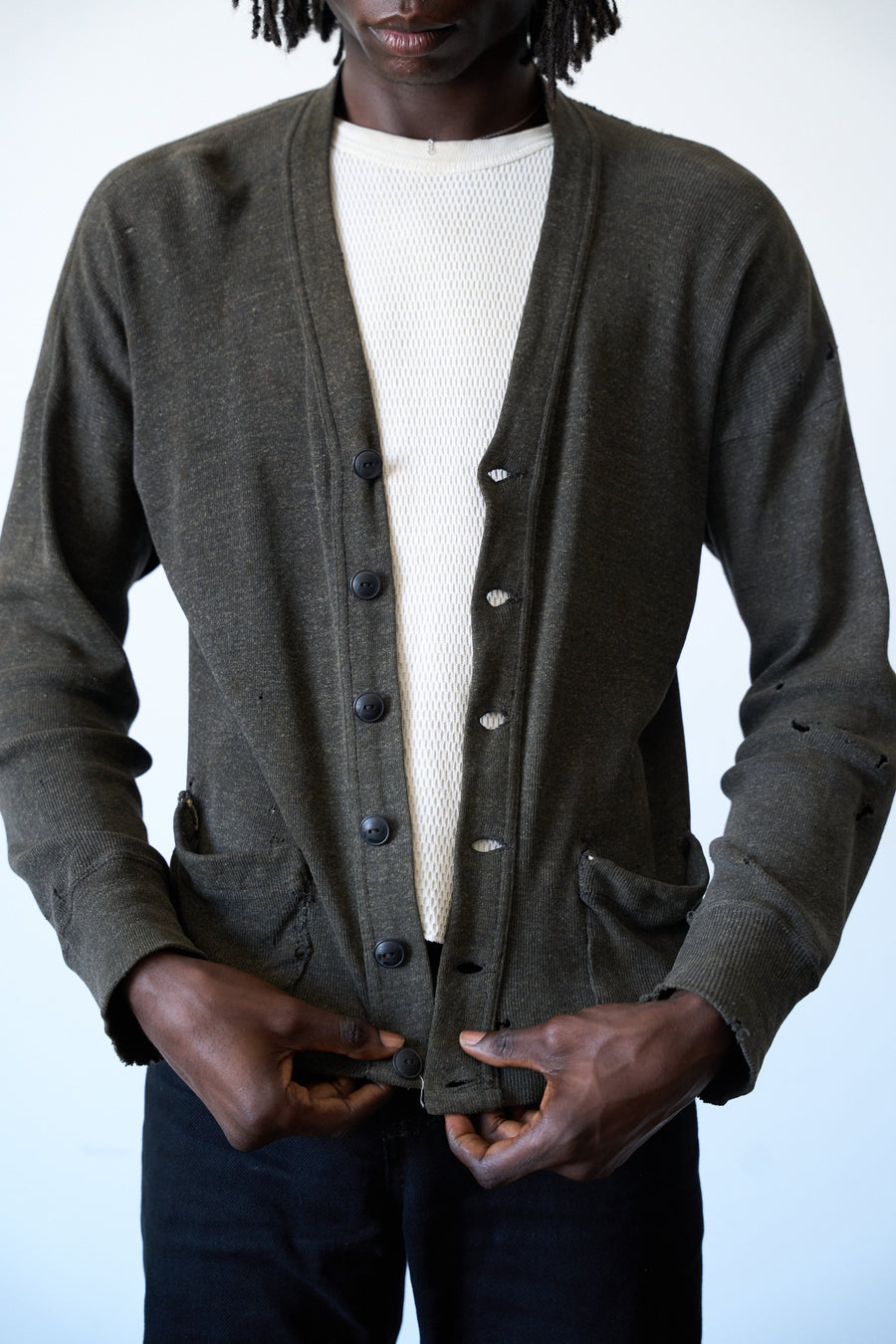 1940s Distressed Salt & Pepper Cardigan Sweater