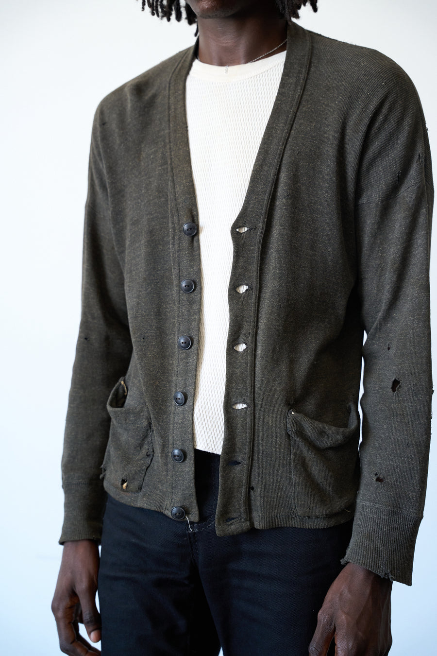 1940s Distressed Salt & Pepper Cardigan Sweater