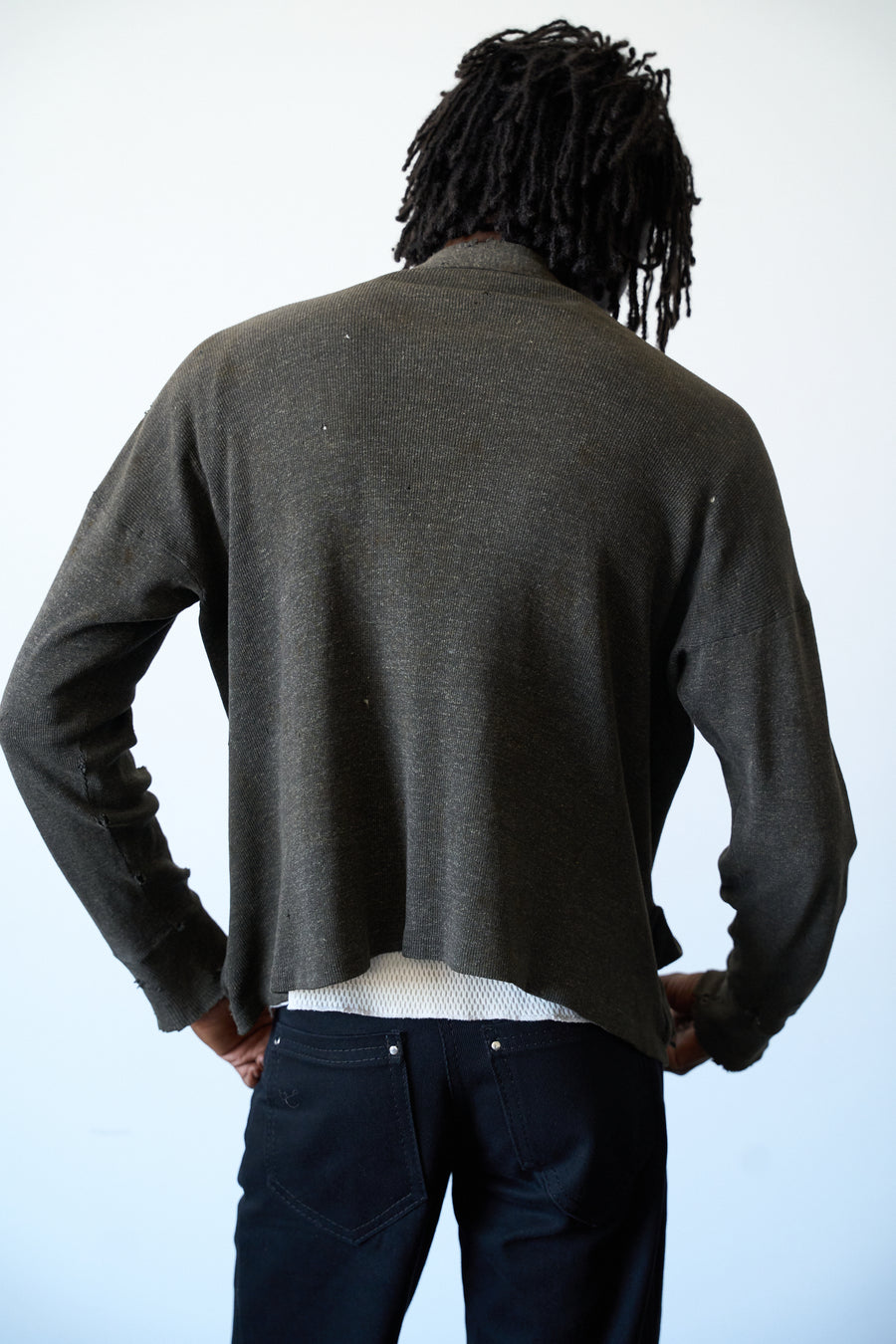 1940s Distressed Salt & Pepper Cardigan Sweater