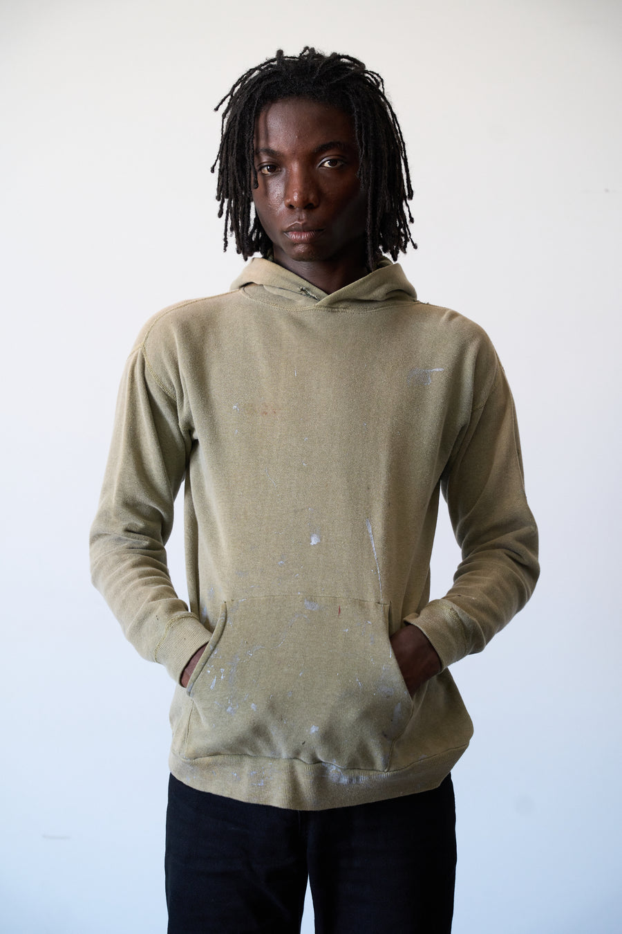 1950s Faded Green Paint Splatter Thermal Hoodie