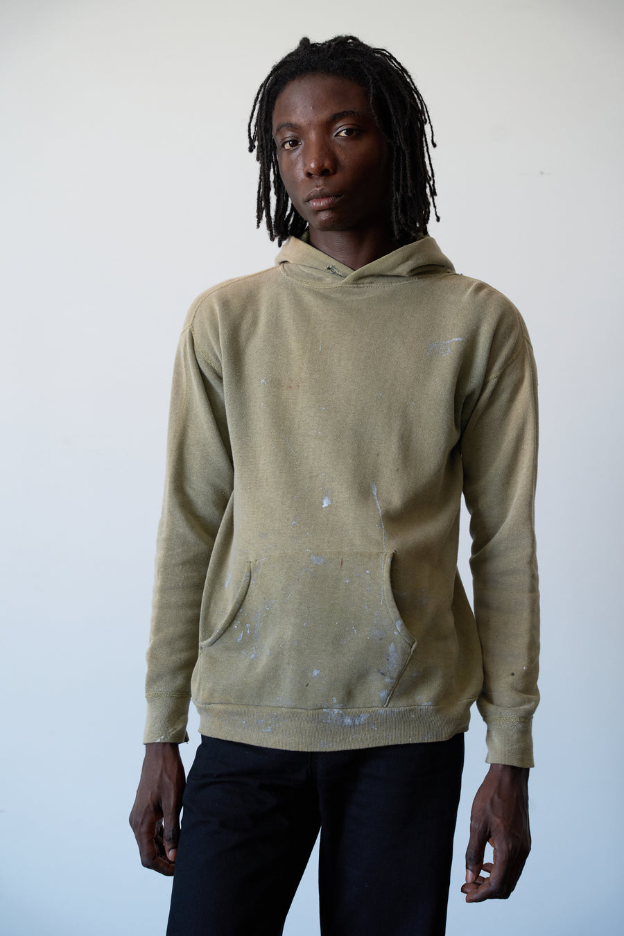 1950s Faded Green Paint Splatter Thermal Hoodie