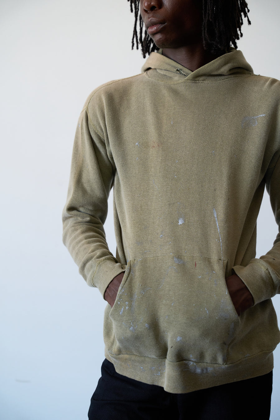 1950s Faded Green Paint Splatter Thermal Hoodie