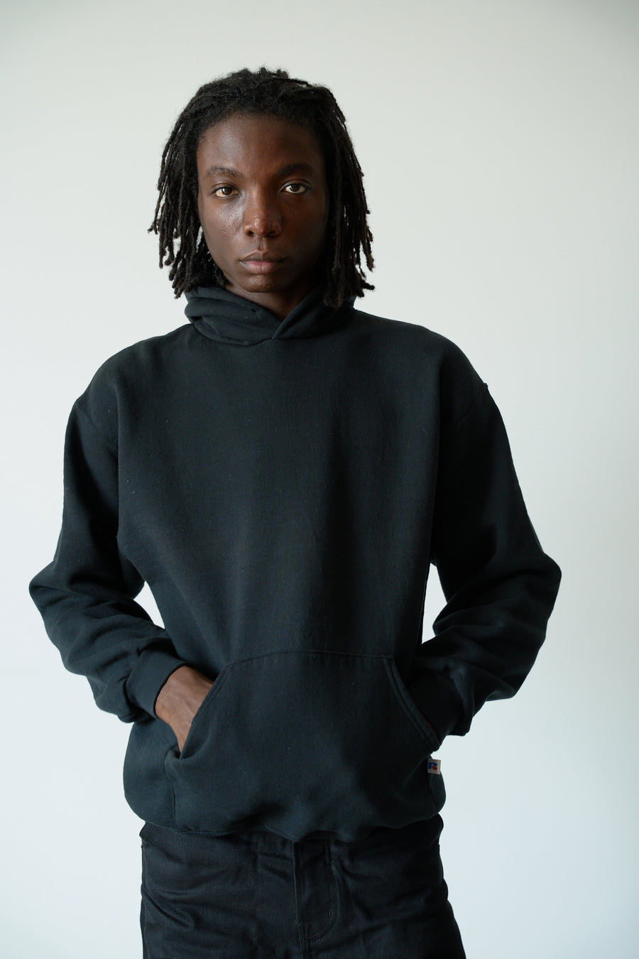 1990s-00s Russell Faded Black Hoodie