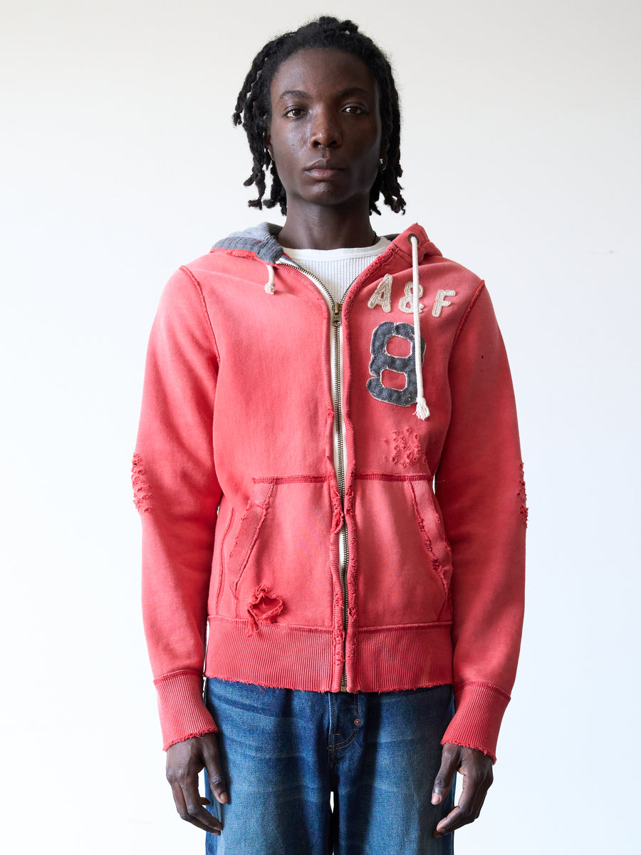 2000s Abercrombie & Fitch Faded Red Heavyweight Varsity Zip Hoodie