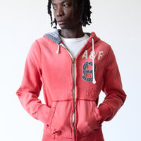 2000s Abercrombie & Fitch Faded Red Heavyweight Varsity Zip Hoodie