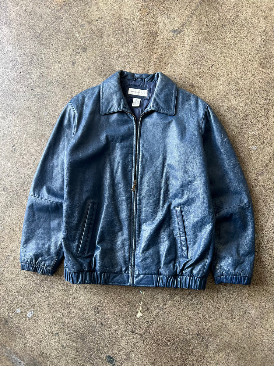 2000s Distressed Blue Leather Jacket