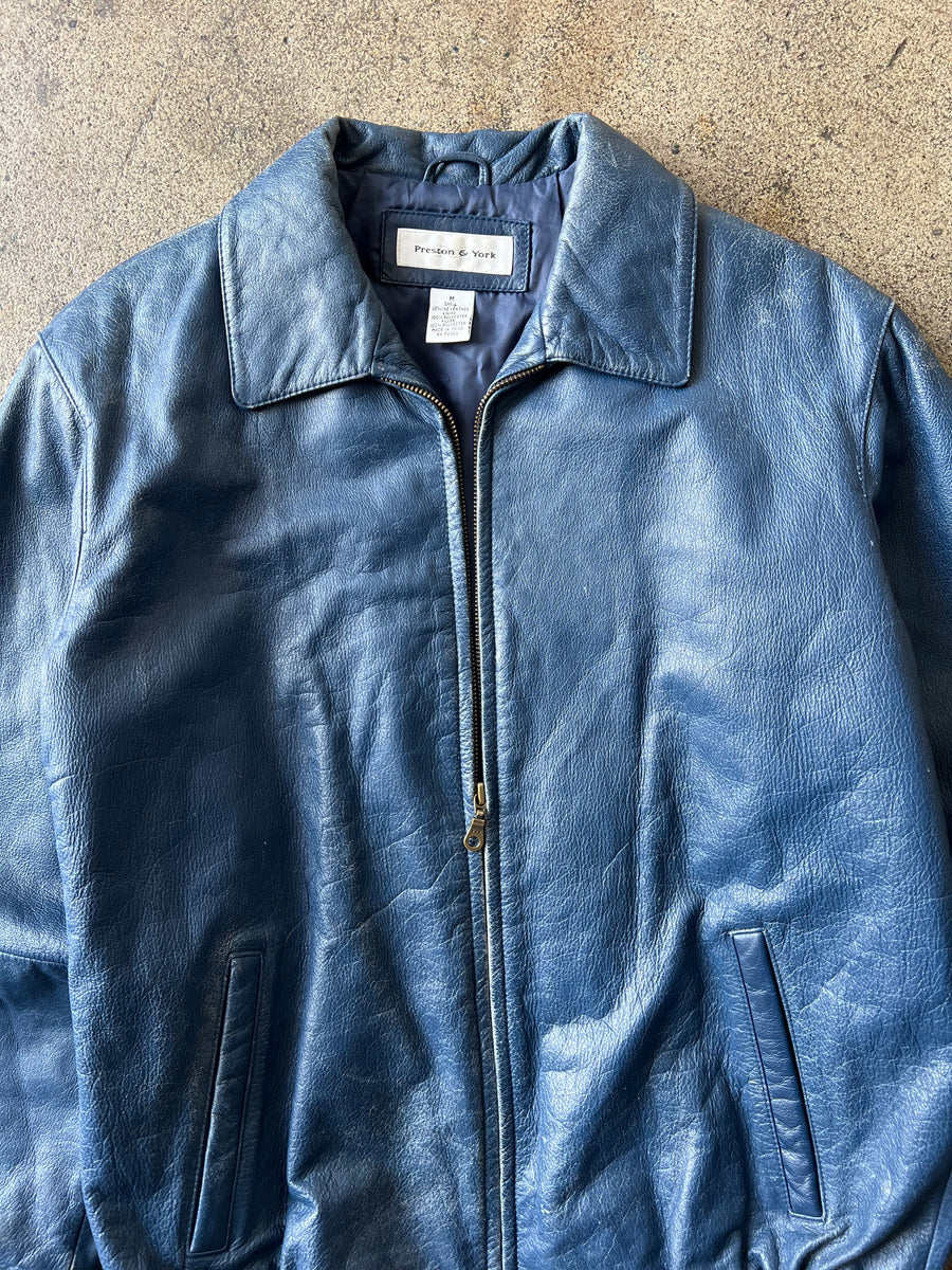 2000s Distressed Blue Leather Jacket