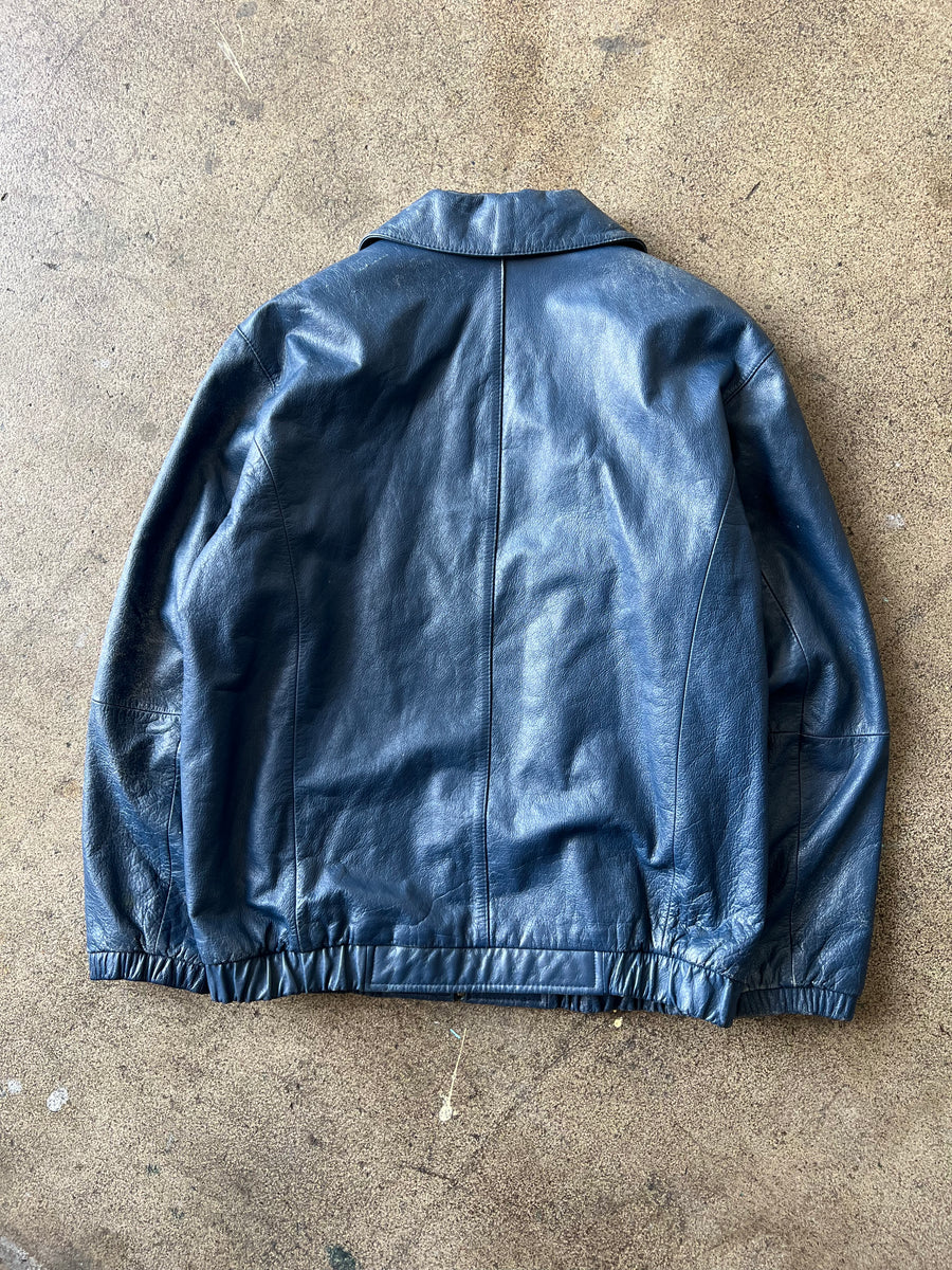 2000s Distressed Blue Leather Jacket