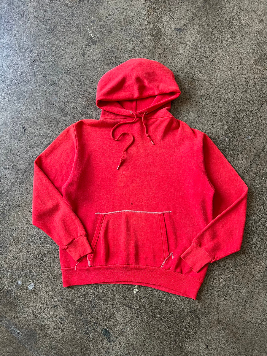 1960s Faded Red Contrast Stitch Hoodie