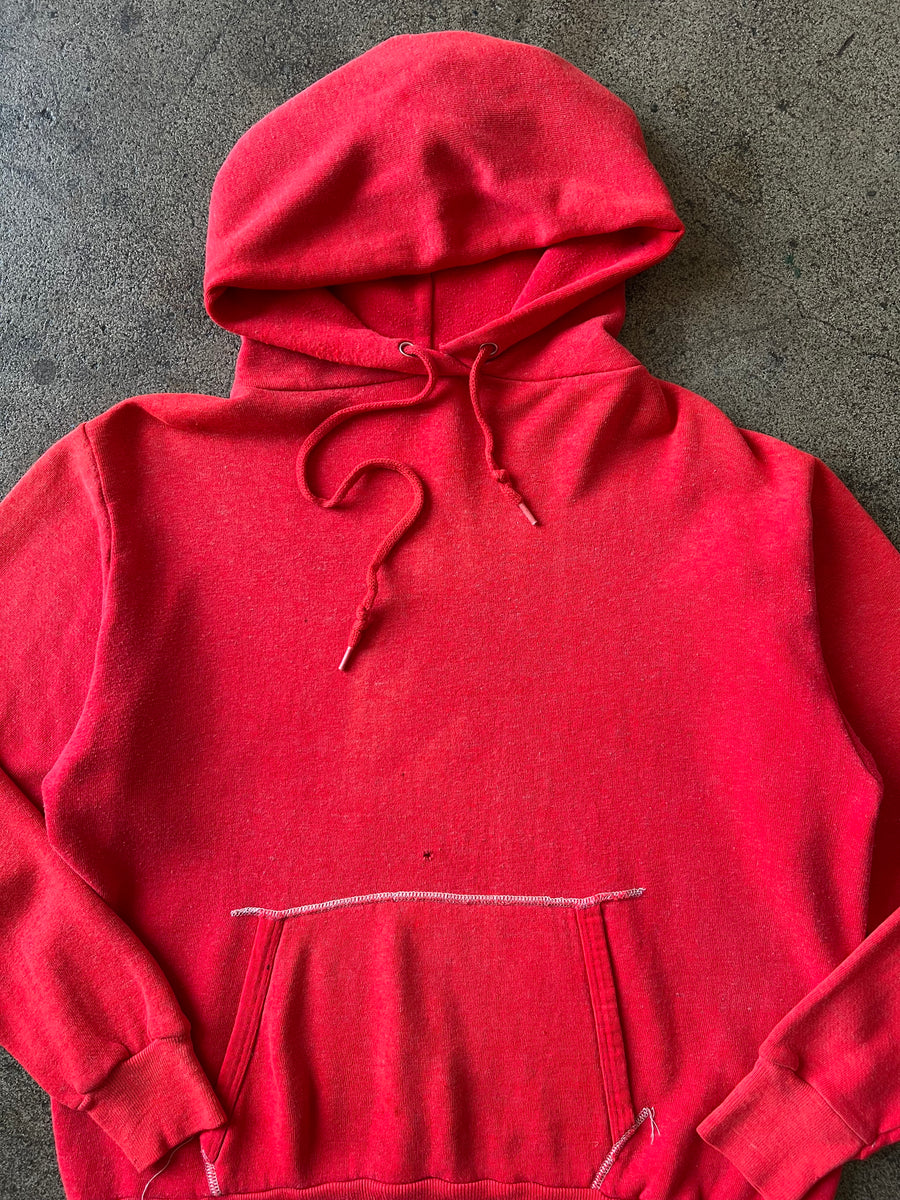 1960s Faded Red Contrast Stitch Hoodie