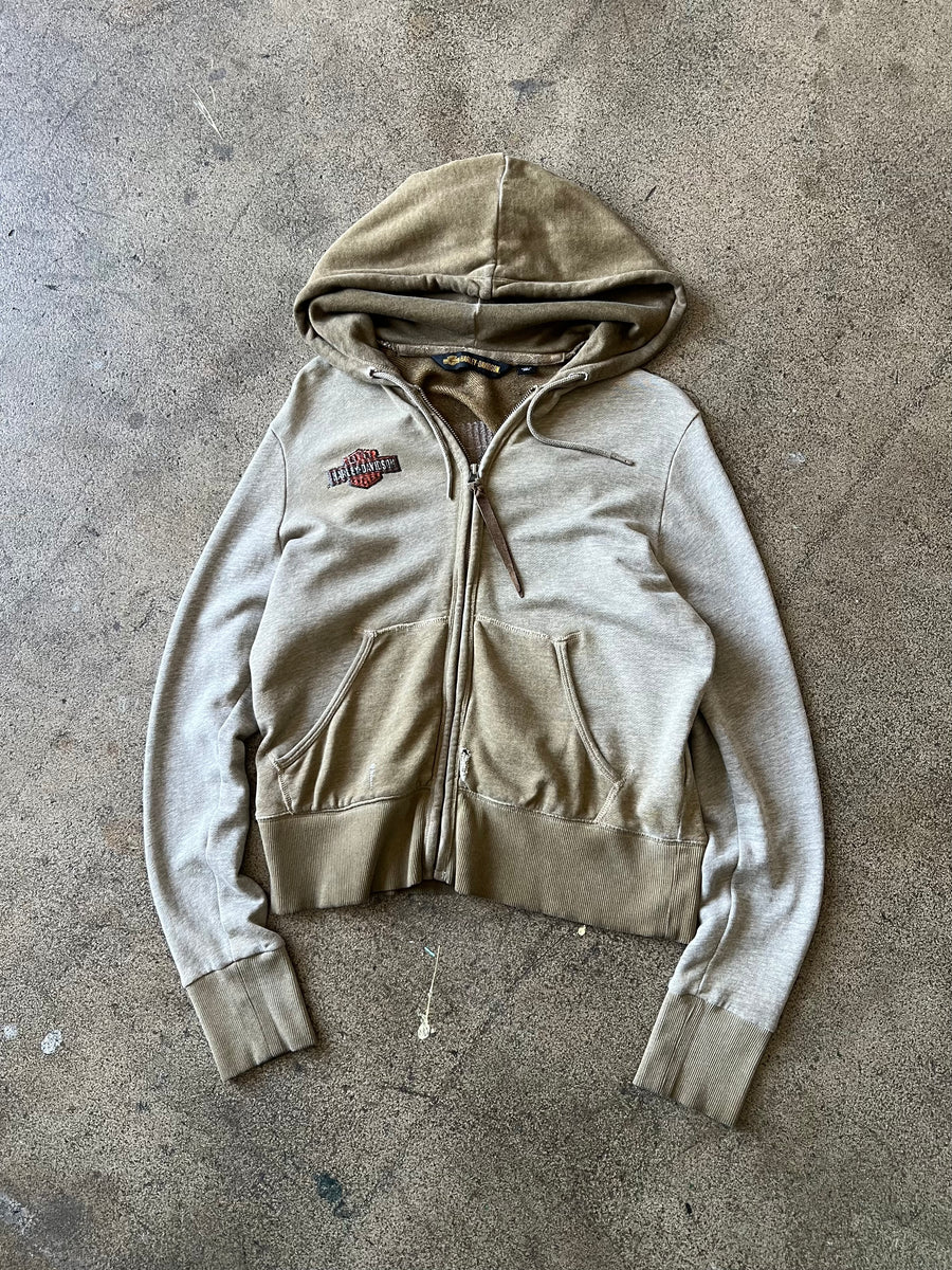 2000s Harley Davidson Olive Two Tone Hoodie