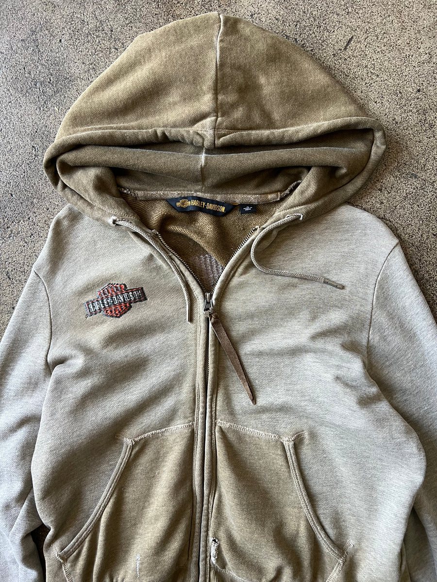 2000s Harley Davidson Olive Two Tone Hoodie