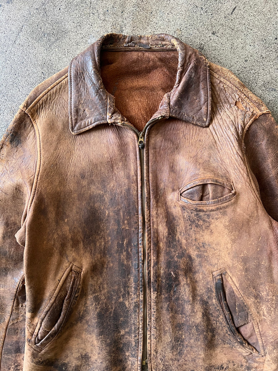 1940s Distressed Brown Leather Jacket