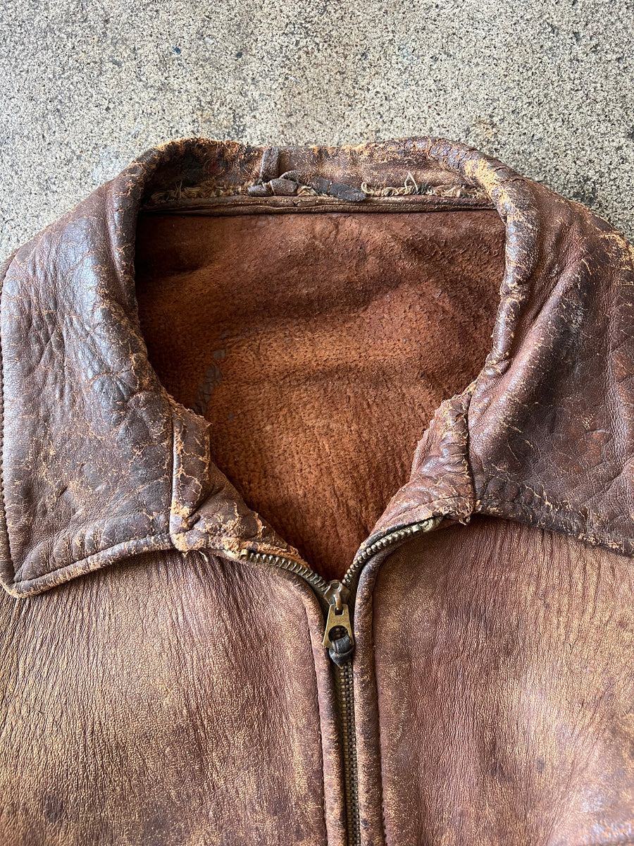 1940s Distressed Brown Leather Jacket